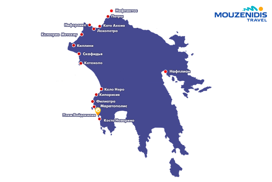Пелопоннес на карте. Курорты Пелопоннеса на карте. Полуостров Пелопоннес на карте. Пляжи Пелопоннеса на карте. Лучшие пляжи Пелопоннеса на карте.